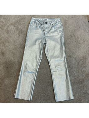 RFM Royaltyforme metallic Silver high rise ankle pants stretchy Sz M NWOT